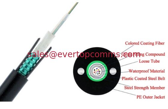 OUTDOOR OPTICAL CABLE GYXTW SM G652D  4 Core Armored 8mm PE,  2*1.0mm Steel Wire Strength Member supplier